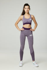 Workout leggings with purple crop top