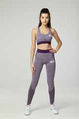 Purple womens matching gym set with BAEE print logo