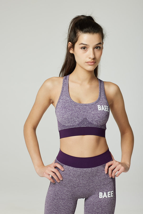 Womens seamless leggings and sports bra in purple