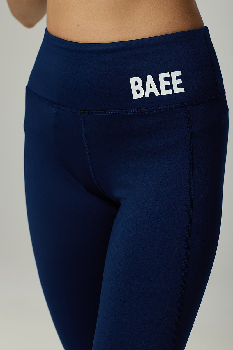 BAEE logo on waistband of gym leggings