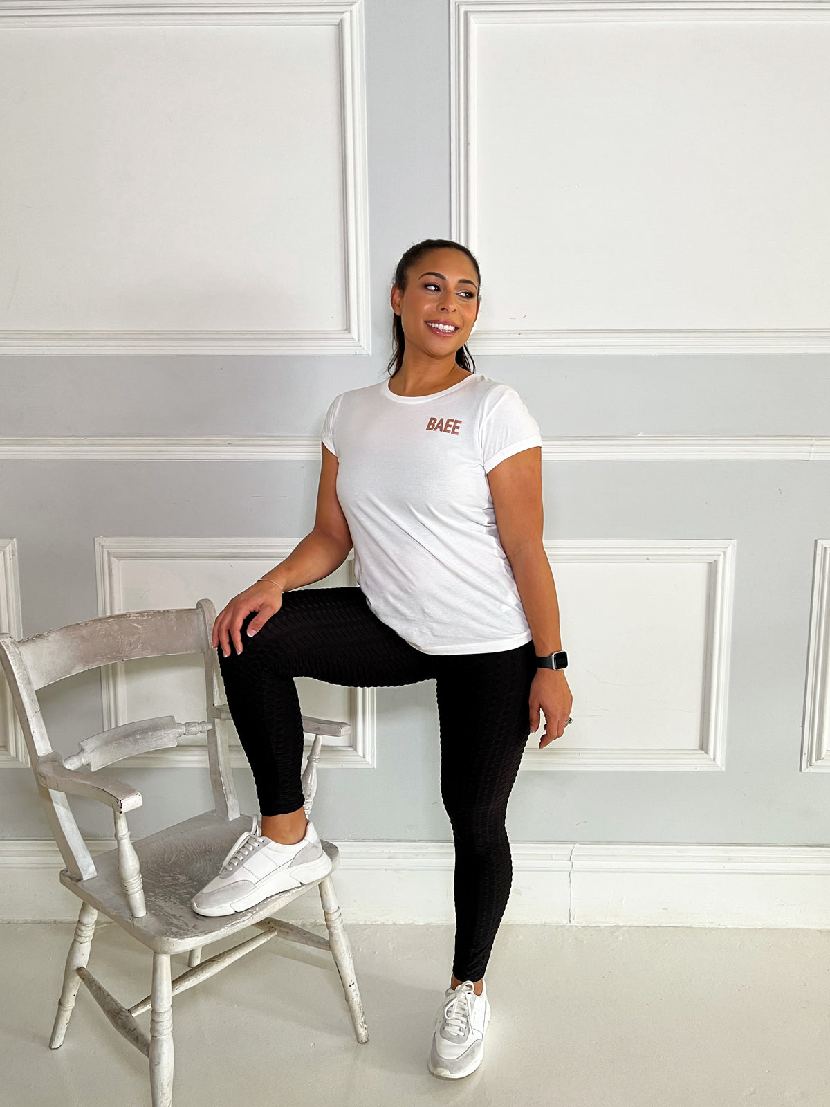 BAEE White T-Shirt Customised Rose Gold Print