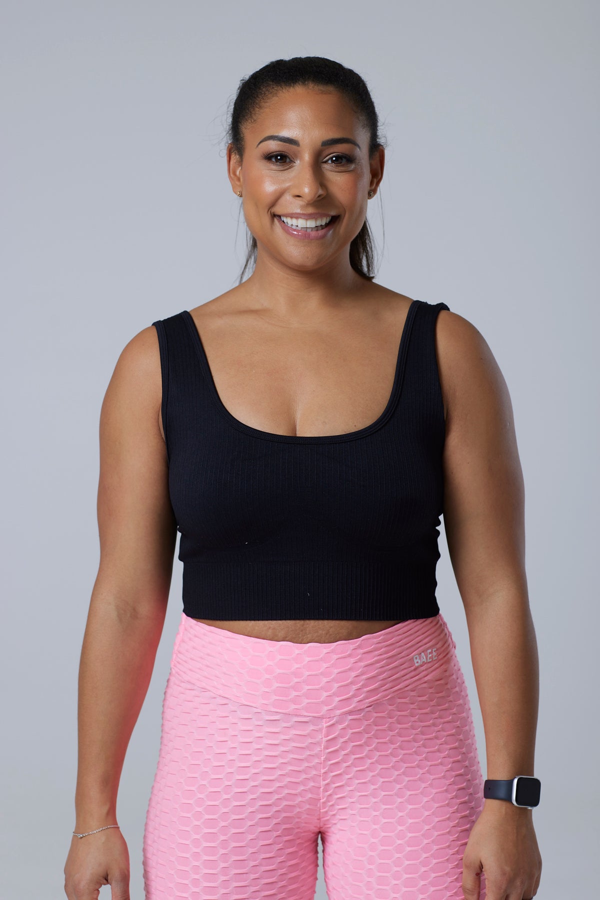 Black Ribbed Seamless Sports Bra